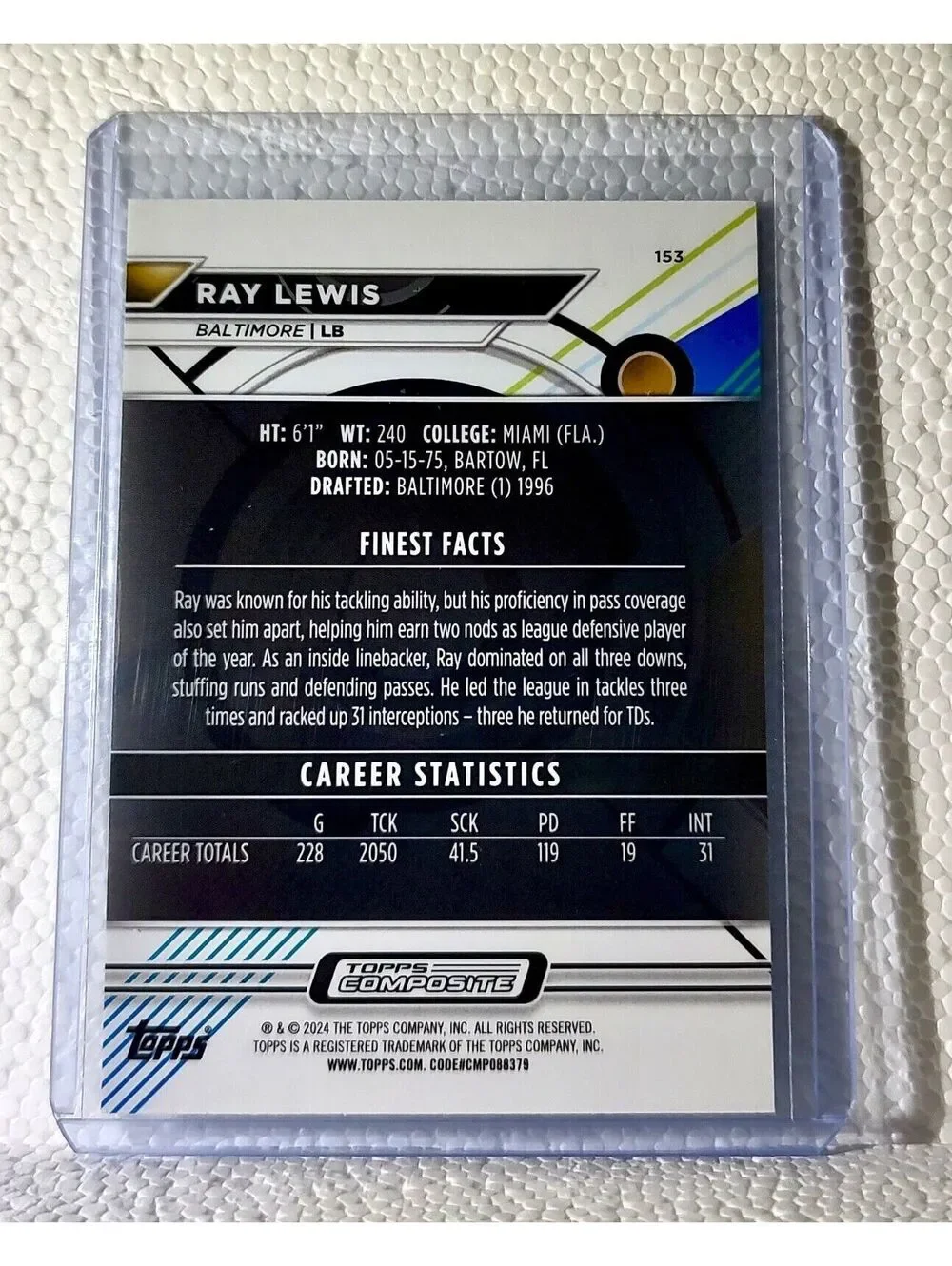 Ray Lewis 2023 Topps Finest NFL #153 Football Card Baltimore Ravens